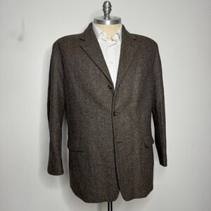 Structure Men's 46R XL Blazer Brown Herringbone Sport‎ Coat Jacket Vintage Tweed